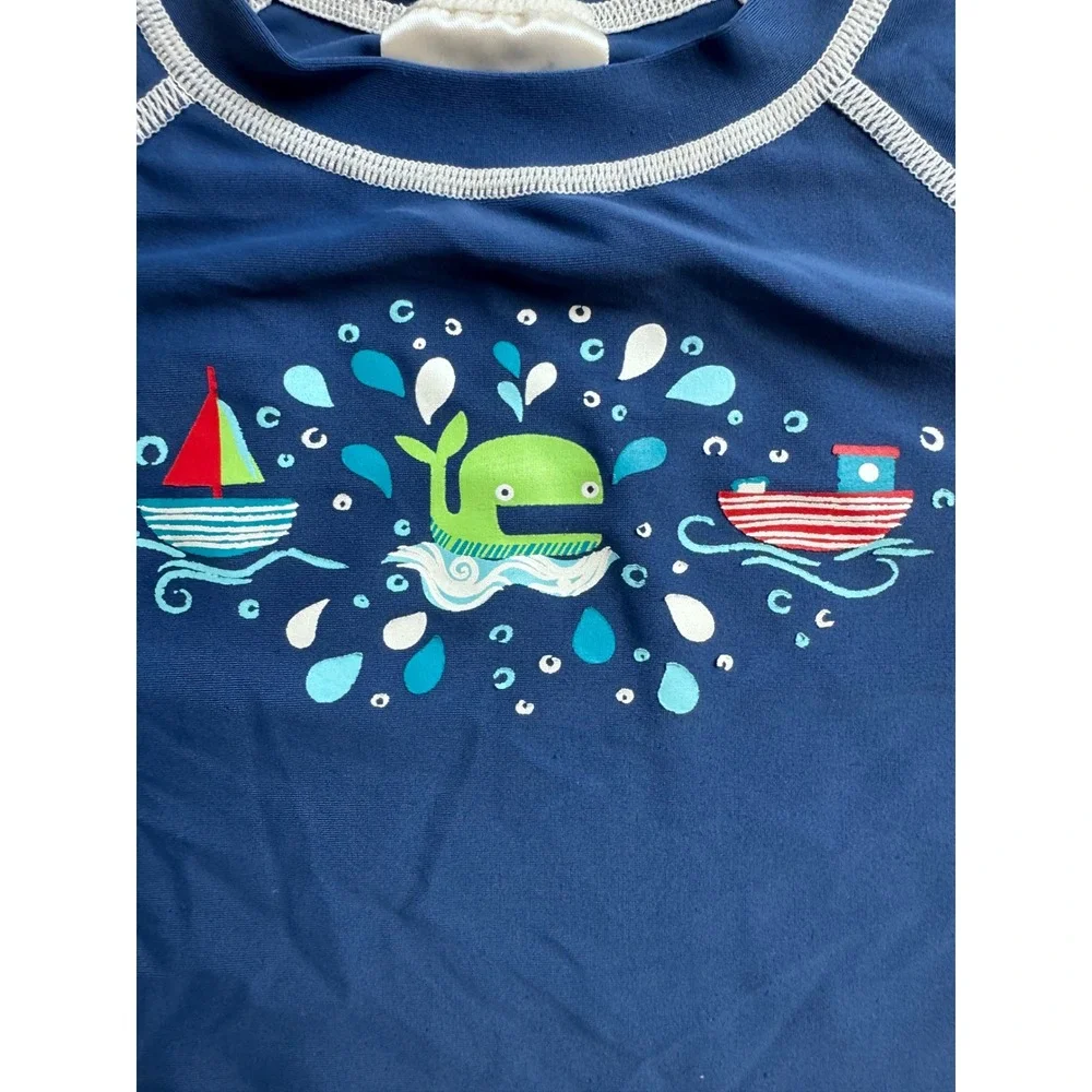 Hanna Andersson Boys Blue Nautical Whale Sailboat Rash Guard Swim Shirt 8303K